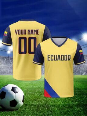 Ecuador Flag Colors Soccer Jersey - V-Neck Performance Tee